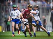 3 September 2017; Tommy McKeon of Kilskyre National School, Kells, Co Meath, representing Galway, in action against Steven McDonnell of St Patrick's PS, Loughgall Rd, Co Armagh, representing Waterford, during the INTO Cumann na mBunscol GAA Respect Exhibition Go Games at Galway v Waterford - GAA Hurling All-Ireland Senior Championship Final at Croke Park in Dublin. Photo by Seb Daly/Sportsfile