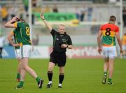 10 June 2012; Referee Barry Cassidy shows the red card to Conor Gillespie, Meath, after he received a second yellow card for a foul on Brendan Murphy, Carlow. Leinster GAA Football Senior Championship, Quarter-Final, Meath v Carlow, O'Connor Park, Tullamore, Co. Offaly. Picture credit: Barry Cregg / SPORTSFILE