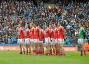 3 June 2012; The Louth team stand for the National Anthem before the start of the game. Leinster GAA Football Senior Championship Quarter-Final, Louth v Dublin, Croke Park, Dublin. Photo by Sportsfile