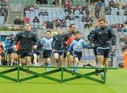 3 June 2012; Conor Tierney, right, aged 8, from Raheny and Jonah Duffy, aged 10, from Clonsilla, lead the Dublin team out on to the pitch. Leinster GAA Football Senior Championship Quarter-Final, Louth v Dublin, Croke Park, Dublin. Photo by Sportsfile