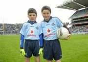 3 June 2012; Conor Tierney, left, aged 8, from Raheny and Jonah Duffy, aged 10, from Clonsilla, who led the Dublin team out on to the pitch. Leinster GAA Football Senior Championship Quarter-Final, Louth v Dublin, Croke Park, Dublin. Photo by Sportsfile