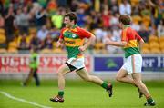 10 June 2012; Carlow's Kieran Nolan, left, celebrates with team-mate Padraig Murphy after team-mate JJ Smith scored their side's goal which levelled the game. The match ended in a draw, 1-12 to 1-12. Leinster GAA Football Senior Championship, Quarter-Final, Meath v Carlow, O'Connor Park, Tullamore, Co. Offaly. Picture credit: Barry Cregg / SPORTSFILE
