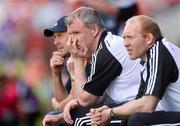 10 June 2012; Kerry manager Jack O'Connor, left, selector Diarmuid Murphy, centre, and trainer Alan O'Sullivan watch the final moments of the game.  Munster GAA Football Senior Championship, Semi-Final, Cork v Kerry, Pairc Ui Chaoimh, Cork. Picture credit: Diarmuid Greene / SPORTSFILE