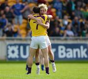10 June 2012; Ben Brosnan and Lee Chin, Wexford, celebrate after the game. Leinster GAA Football Senior Championship, Quarter-Final Replay, Longford v Wexford, O'Connor Park, Tullamore, Co. Offaly. Picture credit: Matt Browne / SPORTSFILE