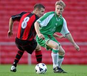 30 August 2002; Colin O'Brien of Cork City in action against Stephen Caffrey of Bohemians during the eircom League Premier Division match between Bohemians and Cork City at Dalymount Park in Dublin. Photo by David Maher/Sportsfile