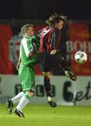 30 August 2002; Bobby Ryan of Bohemians in action against Alan Reynolds of Cork City during the eircom League Premier Division match between Bohemians and Cork City at Dalymount Park in Dublin. Photo by David Maher/Sportsfile