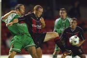 30 August 2002; Glen Crowe of Bohemians in action against Alan Bennett of Cork City during the eircom League Premier Division match between Bohemians and Cork City at Dalymount Park in Dublin. Photo by David Maher/Sportsfile