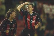 30 August 2002; Paul McNally of Bohemians celebrates after scoring his side's goal during the eircom League Premier Division match between Bohemians and Cork City at Dalymount Park in Dublin. Photo by David Maher/Sportsfile
