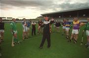 30 August 2002; Manager Brian Cody speaks to his players during a Kilkenny hurling press night prior to their All-Ireland Hurling Final against Clare. Photo by Damien Eagers/Sportsfile