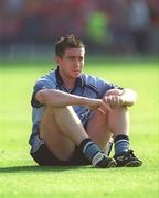 1 September 2002; Dublin's Jonathan Magee shows his dissapointment following his side's defeat in the Bank of Ireland All-Ireland Senior Football Championship Semi-Final match between Armagh and Dublin at Croke Park in Dublin. Photo by Brian Lawless/Sportsfile