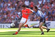1 September 2002; Ronan Clarke of Armagh in action against Paddy Christie of Dublin during the Bank of Ireland All-Ireland Senior Football Championship Semi-Final match between Armagh and Dublin at Croke Park in Dublin. Photo by Brian Lawless/Sportsfile