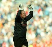 1 September 2002; Armagh goalkeeper Brendan Tierney celebrates at the final whistle of the Bank of Ireland All-Ireland Senior Football Championship Semi-Final match between Armagh and Dublin at Croke Park in Dublin. Photo by Pat Murphy/Sportsfile