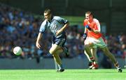 1 September 2002; Ciaran Whelan of Dublin in action against John Toal of Armagh during the Bank of Ireland All-Ireland Senior Football Championship Semi-Final match between Armagh and Dublin at Croke Park in Dublin. Photo by Damien Eagers/Sportsfile