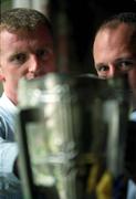 4 September 2002; Kilkenny captain Andy Comerford, right, and Clare captain Brian Lohan, with the Liam MacCarthy cup, during a photocall prior to the Guinness All-Ireland Senior Hurling Championship Final between Kilkenny and Clare. Photo by David Maher/Sportsfile