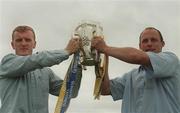 4 September 2002; Kilkenny captain Andy Comerford, right, and Clare captain Brian Lohan, with the Liam MacCarthy cup, during a photocall prior to the Guinness All-Ireland Senior Hurling Championship Final between Kilkenny and Clare. Photo by David Maher/Sportsfile