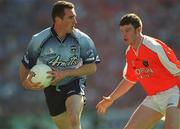 1 September 2002; Paddy Christie of Dublin in action against Ronan Clarke of Armagh during the Bank of Ireland All-Ireland Senior Football Championship Semi-Final match between Armagh and Dublin at Croke Park in Dublin. Photo by Ray McManus/Sportsfile
