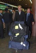 5 September 2002; Republic of Ireland manager Mick McCarthy arrives at Sheremetyevo Airport in Moscow, Russia, prior to their UEFA European Championship 2004 Qualifier Group 10 against Russia. Photo by David Maher/Sportsfile