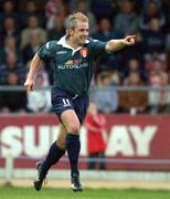 5 September 2002; Tony Bird of St Patricks Athletic celebrates after scoring his side's first goal during the FAI Carlsberg Cup Quarter-Final match between Derry City and St Patrick's Athletic at Brandywell Stadium in Derry. Photo by Matt Browne/Sportsfile