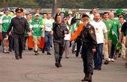 7 September 2002; Republic of Ireland supporters arrive at the stadium prior to the UEFA European Championship 2004 Qualifier Group 10 match between Russia and Republic of Ireland at the Lokomotiv Moscow Stadium in Moscow, Russia. Photo by David Maher/Sportsfile