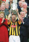 8 September 2002; Kilkenny captain Andy Comerford lifts the Liam MacCarthy cup following the Guinness All-Ireland Senior Hurling Championship Final match between Kilkenny and Clare at Croke Park in Dublin. Photo by Ray McManus/Sportsfile