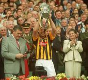 8 September 2002; Kilkenny captain Andy Comerford lifts the Liam MacCarthy cup following the Guinness All-Ireland Senior Hurling Championship Final match between Kilkenny and Clare at Croke Park in Dublin. Photo by Damien Eagers/Sportsfile