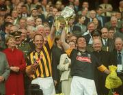 8 September 2002; Kilkenny captain Andy Comerford, left, and James McGarry lifts the Liam MacCarthy cup following the Guinness All-Ireland Senior Hurling Championship Final match between Kilkenny and Clare at Croke Park in Dublin. Photo by Damien Eagers/Sportsfile