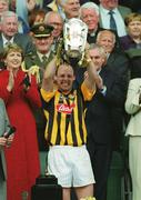 8 September 2002; Kilkenny captain Andy Comerford lifts the Liam MacCarthy cup following the Guinness All-Ireland Senior Hurling Championship Final match between Kilkenny and Clare at Croke Park in Dublin. Photo by Brian Lawless/Sportsfile
