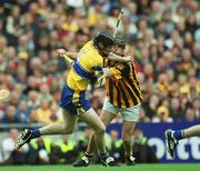8 September 2002; Frank Lohan of Clare in action against John Hoyne of Kilkenny during the Guinness All-Ireland Senior Hurling Championship Final match between Kilkenny and Clare at Croke Park in Dublin. Photo by Damien Eagers/Sportsfile