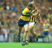 8 September 2002; Sean McMahon of Clare in action against Andy Comerford of Kilkenny during the Guinness All-Ireland Senior Hurling Championship Final match between Kilkenny and Clare at Croke Park in Dublin. Photo by Brian Lawless/Sportsfile