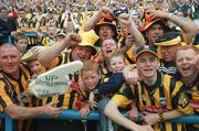 8 September 2002; Kilkenny and Clare supporters cheer on their side during the Guinness All-Ireland Senior Hurling Championship Final match between Kilkenny and Clare at Croke Park in Dublin. Photo by Ray McManus/Sportsfile