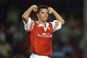 9 August 2002; Ger McCarthy of St Patrick's Athletic celebrates following his side's victory in the eircom League Premier Division match between Shelbourne and St Patrick's Athletic at Tolka Park in Dublin. Photo by David Maher/Sportsfile