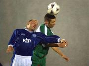 10 September 2002; Alan Bennett of Cork City in action against Jonathan Speak of Finn Harps during the FAI Carlsberg Cup Quarter-Final replay match between Cork City and Finn Harps at Turners Cross in Cork. Photo by David Maher/Sportsfile