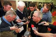 11 September 2002; Manager Joe Kernan is interviewed by journalists during an Armagh football press night at the Athletic Grounds in Armagh, prior to the All-Ireland football final against Kerry. Photo by Brendan Moran/Sportsfile