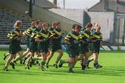14 September 2002; The Kerry team jog the pitch prior to a Kerry football press night at Fitzgerald Stadium in Killarney, Kerry, prior to their All-Ireland football final against Armagh. Photo by Brendan Moran/Sportsfile