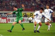 7 September 2002; Robbie Keane of Republic of Ireland in action against Eugeniy Aldonin of Russia during the UEFA European Championship 2004 Qualifier Group 10 match between Russia and Republic of Ireland at the Lokomotiv Moscow Stadium in Moscow, Russia. Photo by Brendan Moran/Sportsfile