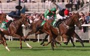 15 September 2002; Refuse to Bend, right, with Pat Smullen up, races clear of Van Nistlerooy, left, with Mick Kinane up, and Hanabad, with Johnny Murtagh up, on their way to winning the Aga Khan Studs National Stakes at the Curragh Racecourse in Kildare. Photo by Damien Eagers/Sportsfile