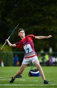 19 August 2017; Dillon O'Shaughnessy of Kinnegad - Coralstown, Co Westmeath, competing in the Boys U14 and O12 Javelin event during day 1 of the Aldi Community Games August Festival 2017 at the National Sports Campus in Dublin. Photo by Sam Barnes/Sportsfile