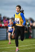 19 August 2017; Ava Rochford of Ennis St Johns, Co Clare, competing in the Girls U12 and O10 4x100 relay event during day 1 of the Aldi Community Games August Festival 2017 at the National Sports Campus in Dublin. Photo by Sam Barnes/Sportsfile