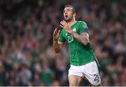 5 September 2017; Shane Duffy of Republic of Ireland reacts after his goal is ruled out for offside during the FIFA World Cup Qualifier Group D match between Republic of Ireland and Serbia at the Aviva Stadium in Dublin. Photo by Seb Daly/Sportsfile