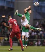 5 September 2017; Shane Duffy of Republic of Ireland in action against Aleksandar Mitrovic of Serbia during the FIFA World Cup Qualifier Group D match between Republic of Ireland and Serbia at the Aviva Stadium in Dublin. Photo by Matt Browne/Sportsfile