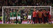 5 September 2017; Republic of Ireland players, from left, Callum O'Dowda, Jonathan Walters, Daryl Murphy and Cyrus Christie reacts following their side's defeat during the FIFA World Cup Qualifier Group D match between Republic of Ireland and Serbia at the Aviva Stadium in Dublin. Photo by Seb Daly/Sportsfile