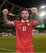 5 September 2017; Aleksandar Kolarov of Serbia celebrates following his side's victory during the FIFA World Cup Qualifier Group D match between Republic of Ireland and Serbia at the Aviva Stadium in Dublin. Photo by Seb Daly/Sportsfile