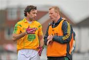 3 June 2012; Leitrim's James Glancy in conversation with joint manager George Dugdale before the game. Connacht GAA Football Senior Championship Quarter-Final, London v Leitrim, Emerald Park, Ruislip, London. Picture credit: Diarmuid Greene / SPORTSFILE