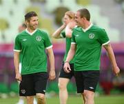 13 June 2012; Republic of Ireland's Robbie Keane, left, and Richard Dunne during squad training ahead of their UEFA EURO 2012, Group C, game against Spain on Thursday. Republic of Ireland EURO2012 Squad Training, Arena Gdansk, Gdansk, Poland. Picture credit: David Maher / SPORTSFILE