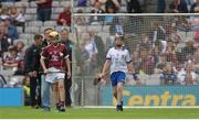 3 September 2017; Tommy McKeon of Kilskyre National School, Kells, Co Meath, representing Galway, and Steven McDonnell of St Patrick's PS, Loughgall Rd, Co Armagh, representing Waterford, during the INTO Cumann na mBunscol GAA Respect Exhibition Go Games at Galway v Waterford - GAA Hurling All-Ireland Senior Championship Final at Croke Park in Dublin. Photo by Piaras Ó Mídheach/Sportsfile