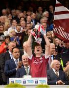 3 September 2017; Galway captain Darren Morrissey lifts the Irish Press Cup after the Electric Ireland GAA Hurling All-Ireland Minor Championship Final match between Galway and Cork at Croke Park in Dublin. Photo by Piaras Ó Mídheach/Sportsfile