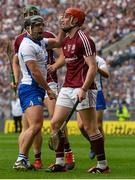3 September 2017; Noel Connors of Waterford celebrates winning a free against Niall Burke and Conor Whelan of Galway, right, during the GAA Hurling All-Ireland Senior Championship Final match between Galway and Waterford at Croke Park in Dublin. Photo by Piaras Ó Mídheach/Sportsfile