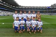 3 September 2017; The Waterford team team, back row, left to right, Fintan Brady of St. Brigid's PS, Ballymena, Co Antrim, Fiachra O'Connor of Ardfert National School, Ard Fhearta, Co Kerry, Niall Carrigg of Ballyea N.S., Co Clare, Shea Pucci of St Patrick's, Newtownards, Co Down, Steven McDonnell of St Patrick's PS, Loughgall Rd, Co Armagh, referee Michael O'Driscoll, from Glenville National School, Glenville, Co Cork, front row, left to right, William Dore of Bruree National School, Bruree, Co Limerick, Jack Breen of Paddock National School, Portlaoise, Co Laois, Ryan Sinkey of St Corbans Boys National School, Naas, Co Kildare, Billy Dowling of St Aidens National School, Kilmanagh, Co Kilkenny, Colin Quaid of Shandrum National School, Charleville, Co Cork, ahead of the GAA Hurling All-Ireland Senior Championship Final match between Galway and Waterford at Croke Park in Dublin. Photo by Daire Brennan/Sportsfile