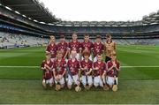 3 September 2017; The Galway team team, back row, left to right, Joshua Ryan of Scoil Mhuire, Clarinbridge, Co Galway, Paul Daly of St Patrick's BNS, Drumcondra, Co Dublin, Brian Noone of St. Mary's National School, Ballinasloe, Co Galway, Tommy McKeon of Kilskyre National School, Kells, Co Meath, Barry Egan of St. Francis Boys National School, Clara, Co Offaly, referee Michael O'Driscoll, from Glenville National School, Glenville, Co Cork, front row, left to right, Donal Gallagher of Stramore National School, Letterkenny, Co Donegal, Ronan Courtney of St. Mary's National School, Edgeworthstown, Co Longford, Tom O'Flaherty of Aghamore National School, Ballyhaunis, Co Mayo, Fionn Keating McDermott of St Colmcilles SNS, Knocklyon, Co Dublin, Conan McPhillips of Tattygar PS, Lisbellaw, Co Fermanagh, Éanna Ó hAilpín of Scoil Rois, Carrickmacross, Co Monaghan, ahead of the GAA Hurling All-Ireland Senior Championship Final match between Galway and Waterford at Croke Park in Dublin. Photo by Daire Brennan/Sportsfile