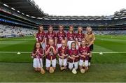 3 September 2017; The Galway team, back row, left to right, Isobel Moore of Geevagh National School, Geevagh, Co Sligo, Rebecca Hamill of Clontibret National School, Monaghan, Sara Ní Chormaic of Gaelscoil na Bóinne, Trim, Co Meath, Áine Arthur of Primate Dixon P.S., Coalisland, Co Tyrone, Ella Heary of St Marnocks National School, Portmarnock, Dublin, referee Katelynn Fitzgerald, from Glenville National School, Glenville, Co Cork, front row, left to right, Alex Hodgins of Presentation Primary School, Terenure Road, Dublin, Caitlin Johnston of St John the Baptist P.S., Belleek, Fermanagh, Laura Maguire of Scoil Chlann Naofa, Ballinamore, Co Leitrim, Andrea Fallon of Runnamoate National School, Ballinaheglish, Co Roscommon, Ciara Keogh of St. Mary's National School, Mullingar, Co Westmeath, ahead of the GAA Hurling All-Ireland Senior Championship Final match between Galway and Waterford at Croke Park in Dublin. Photo by Daire Brennan/Sportsfile